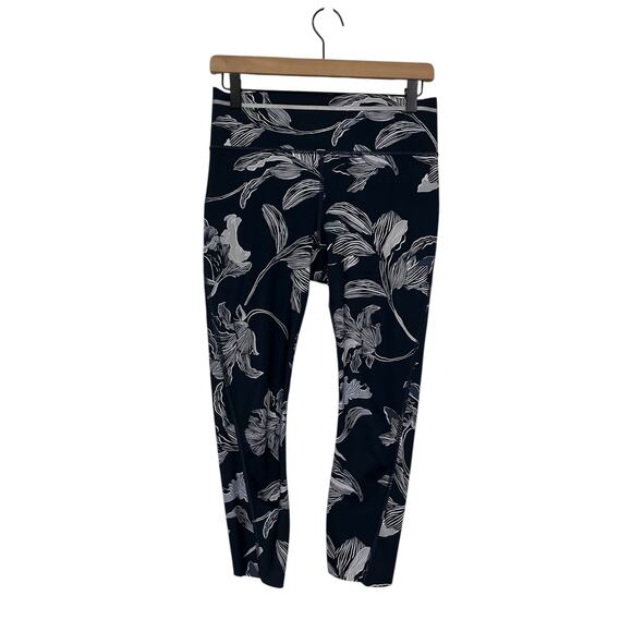 Athleta Pants - Athleta Womens Sonic Capri Leggings Dark Blue Floral Yoga Athletic Size Small